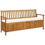 Makastle Sitzbank für Balkon und Garten, Gartenbank Kissenbox mit Stauraum & Kissen, Holzbank für 2-3 Personen, Truhenbank mit Rücklehne & Armlehne, 170 x 63 x 84 cm Braun