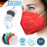 Virshields® FFP2 Mundschutz Maske - PFE 94%, EN 149:2001+A1:2009, 5 Lagen, 10-2000 Stück, Filtrierend,  EU, Farbwahl - Halbmaske, Atemschutzmaske... - Rot