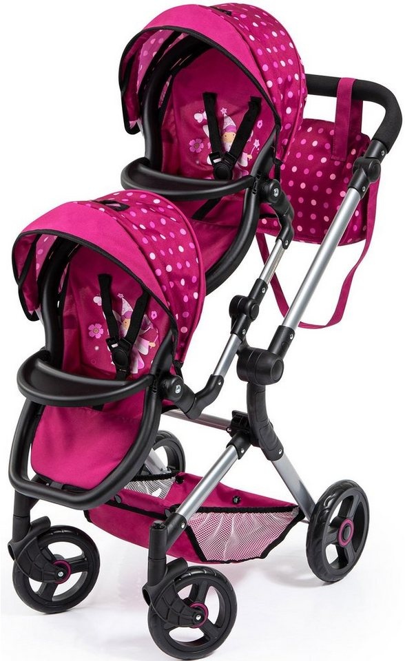 Bayer Puppen-Zwillingsbuggy Twin Neo, bordeaux, mit Wickeltasche rot