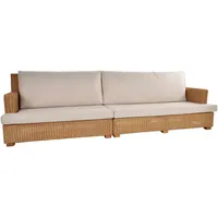 Krines Home Loungesofa Rattan Loungesofa 2-teilig Rattansofa gerade Lounge Wohnzimmersofa, Rattancouch beige