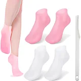 Silikon Feuchtigkeitssocken,Silikonsocken Für Füße,Silikon Socken,Fußmaske,Fussmaske Socken,Anti-Rutsch Fußpflege,Feuchtigkeitsspendende Socken,Spa Gel Socken Für Trockene Rissige Füße (Rosa und Weiß)