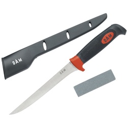 DAM Fishing Filetiermesser Messer Set 3 teilig Messerset Filetiermesser 17cm Schleifstein Schutz, 3-teiliges Messerset
