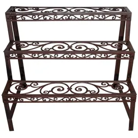 Esschert Design Balkon Pflanzentreppe, Blumenregal aus rötlichem Gusseisen, rechteckig, ca. 79 cm x 49 cm x 66 cm