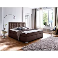 Boxspringbett 180x200 cm LORETO-114 in Kunstleder Braun, Härtegrad H2