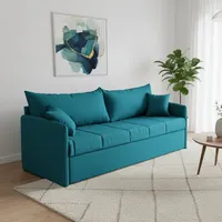 Schlafsofa 3-sitzer Avellana, Abziehbar, Waschbar, Made In Italy, Wasserabweisend, Ausziehbett Mit Matratze, 205x86 Cm Blau