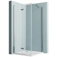 Hopibath Eckdusche Falttür Duschkabine 80x80 Eckeinstieg Pendeltür, BxT: 80x80 cm, 5mm Sicherheitsglas, Doppel Falttür, Duschtür mit 80cm Seitenteil, H: 195/185cm, mit Alu-Bodenleiste, Magnetverschluss, Hebe- / Senkfunktion silberfarben 80 cm x 185 cm x 80 cm