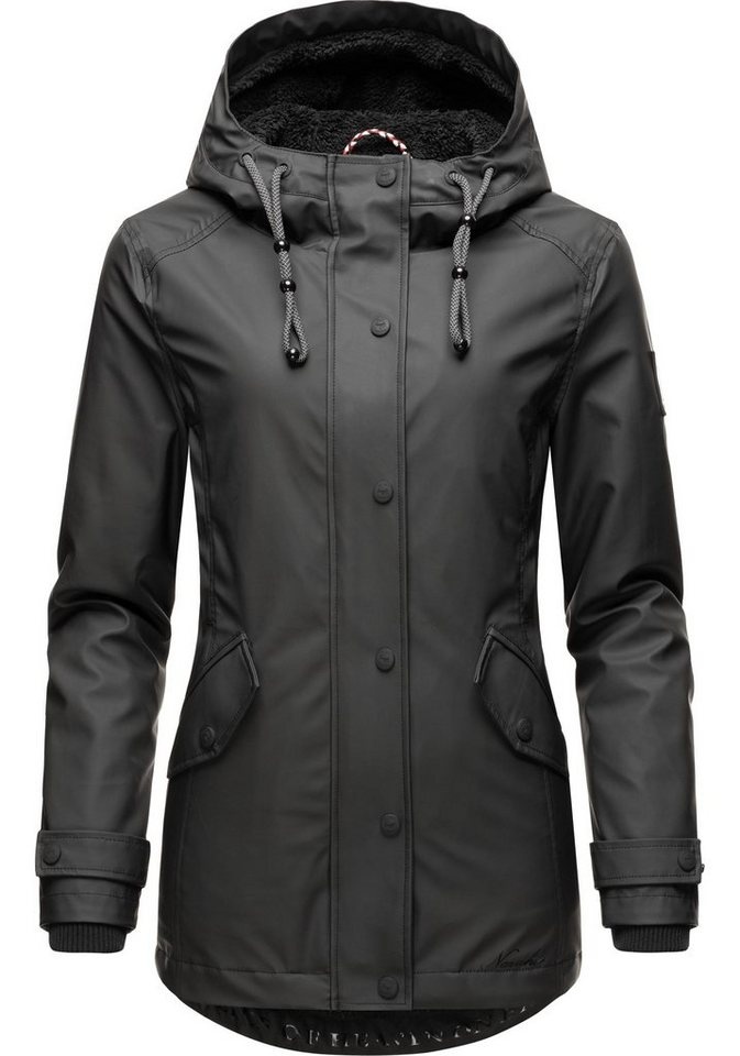 Navahoo Regenjacke Lindraa stylische wasserdichte Outdoorjacke mit Teddyfell schwarz M (38)