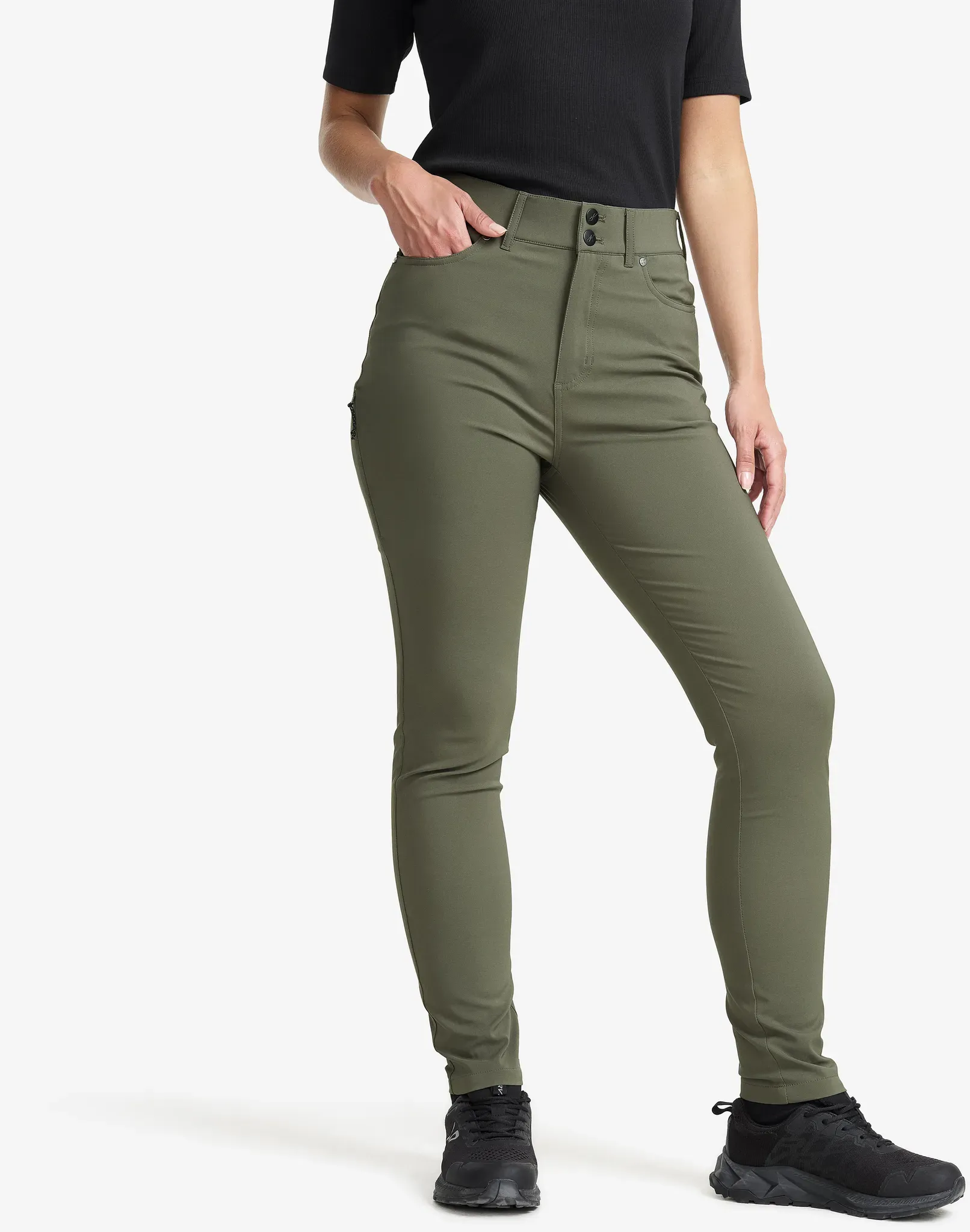 Root High-waist Stretch Jeans Damen Kambaba Green, Größe:XL - Outdoor-jeans - Grün