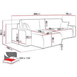 Mirjan24 Ecksofa Creme, Textil, 5-Sitzer, L-Form 244x145 cm, Wohnzimmer, Sofas - Couches, Wohnlandschaften, Ecksofas