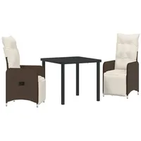 VidaXL 3-teiliges Garten-Dining-Set mit Kissen Braun Poly Rattan