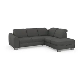 sit&more Ecksofa SIT & MORE "Dundee L-Form", grau, B:263cm H:86cm T:219cm, Sofas, Ecksofa, mit Federkern und Edelstahlfüßen, wahlweise mit Kopfteilverstellung