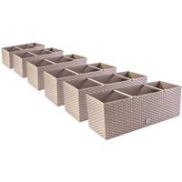 PAFEN 6X Blumenkasten Blumentopf Rattan-Optik Pflanztopf Balkonkasten Pflanzkästen, Mocca