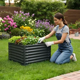Tectake Hochbeet 80 x 80 x 62 cm Grau
