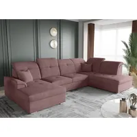 Wohnlandschaft Schlafsofa FREJA Stoff Brooklyn Altrosa Langer Schenkel Rechts