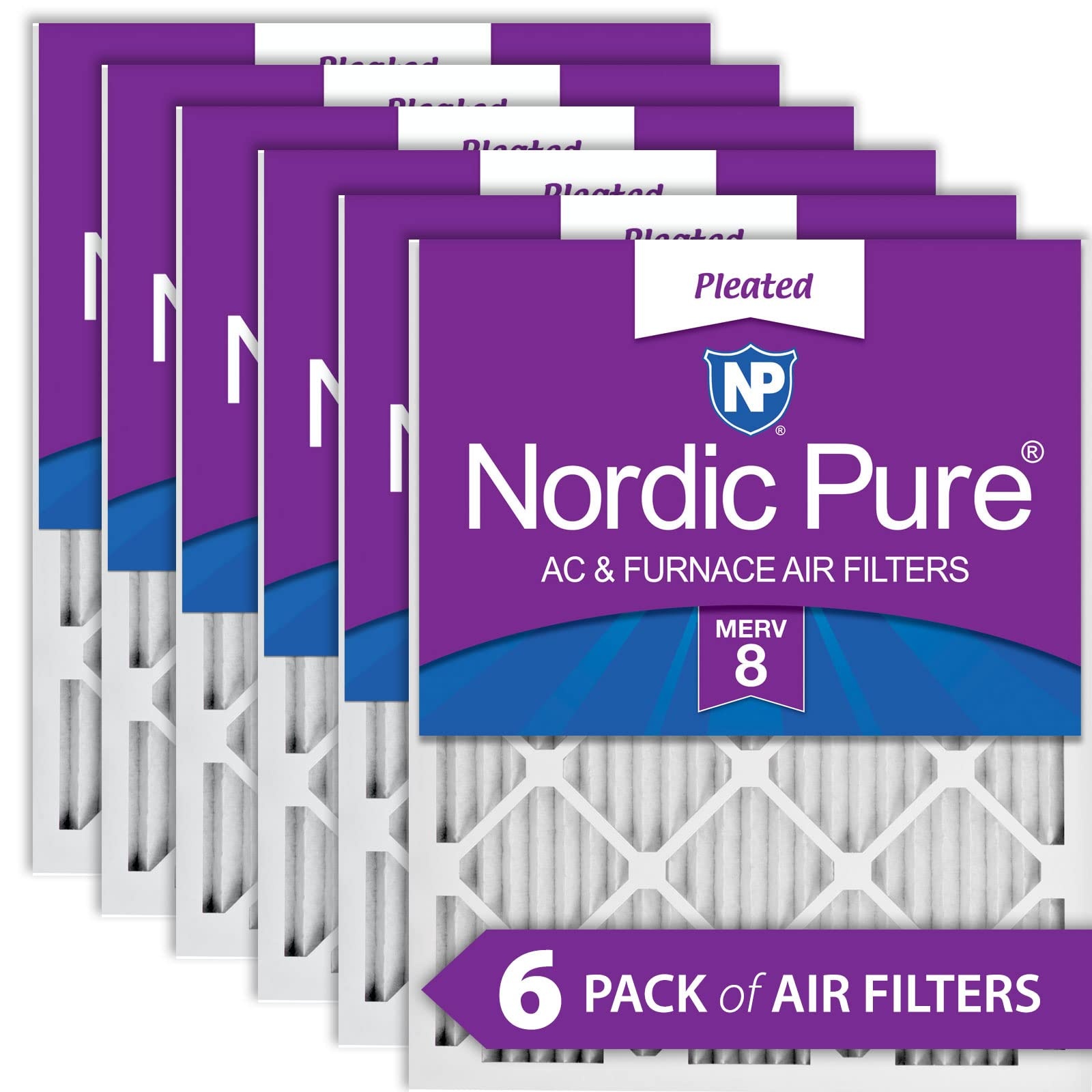 Nordic Pure 20 x 20 x 1 MERV 8 Plissee-Luftfilter für Ofen, 6 Stück
