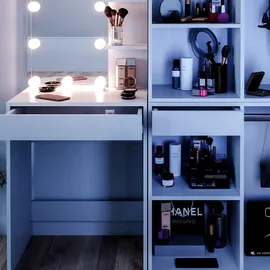 Vicco Schminktisch Isabelle Weiß, 60 cm mit LED Beleuchtung und Schränken