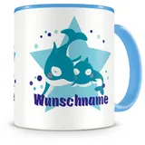 Samunshi® Kindertasse mit Namen Tasse Kuschelnde Wale Personalisierte Tasse mit Namen Kinder Kinderbecher mit Namen Kindergarten blau 300ml