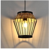 LQWELL LQWELL® E27 Hängelampe Schwarz, Retro Pendellampe Hängeleuchte Vertigo Lampe Höhenverstellbare Kronleuchter Metall Rattan, für Wohnzimmer Schlafzimmer Esszimmer Cafés Studio Bartheke