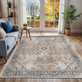 livabliss Waschbarer, Dunkelorange, Textil, Grafikmuster, Rechteckig, 120x170 cm, Oeko-Tex® Standard 100, in verschiedenen Größen erhältlich, Teppiche & Böden, Teppiche, Vintage-Teppiche