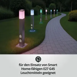 LED Universum Wegeleuchte silber Höhe:80cm mit 2 Steckdosen und Dämmerungssensor