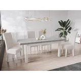 Moderner Rechteckiger Ausziehbarer Esstisch - Platzsparend - Weißen Holzbeine - 160 bis 210 cm - Hergestellt in EU - 160 x 90 cm - Grau Beton - Hellgrau