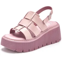 Sandalette, Sandale, Sommerschuh, Pantolette aus Leder mit Plateau, Gr. 40, pink, , 27408862-40