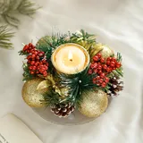 Adventskranz mit Kerzenhalter Teelichthalter Adventskranz, Weihnachtsdeko Tischkranz Tisch Deko Weihnachten,Adventsgesteck Künstlich Winterliches (A)