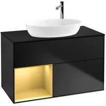 Villeroy & Boch Villeroy und Boch Finion Waschtischunterschrank F892HFPD 100cm, Abdeckplatte black matt, Regale Gold matt lacquer, Black matt lacquer
