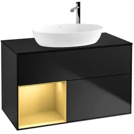 Villeroy & Boch Villeroy und Boch Finion Waschtischunterschrank F892HFPD 100cm, Abdeckplatte black matt, Regale Gold matt lacquer, Black matt lacquer