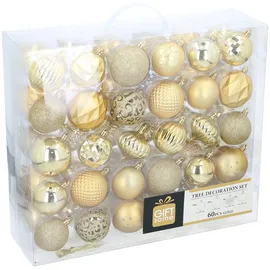 giftsome 60 Weihnachtskugeln Set - Christbaumkugeln Gold - Weihnachtsbaum Deko - Christbaumschmuck - weihnachtsbaumkugeln - Für den Innen- und Außeneinsatz - Kunststoff