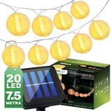 LUMILED Solar außen 20x LEDs 7,6 M Solarlichterkette Außenleuchte Kugel IP44 Warmweiß 3000K blinkend Ostern Laternen Solar...