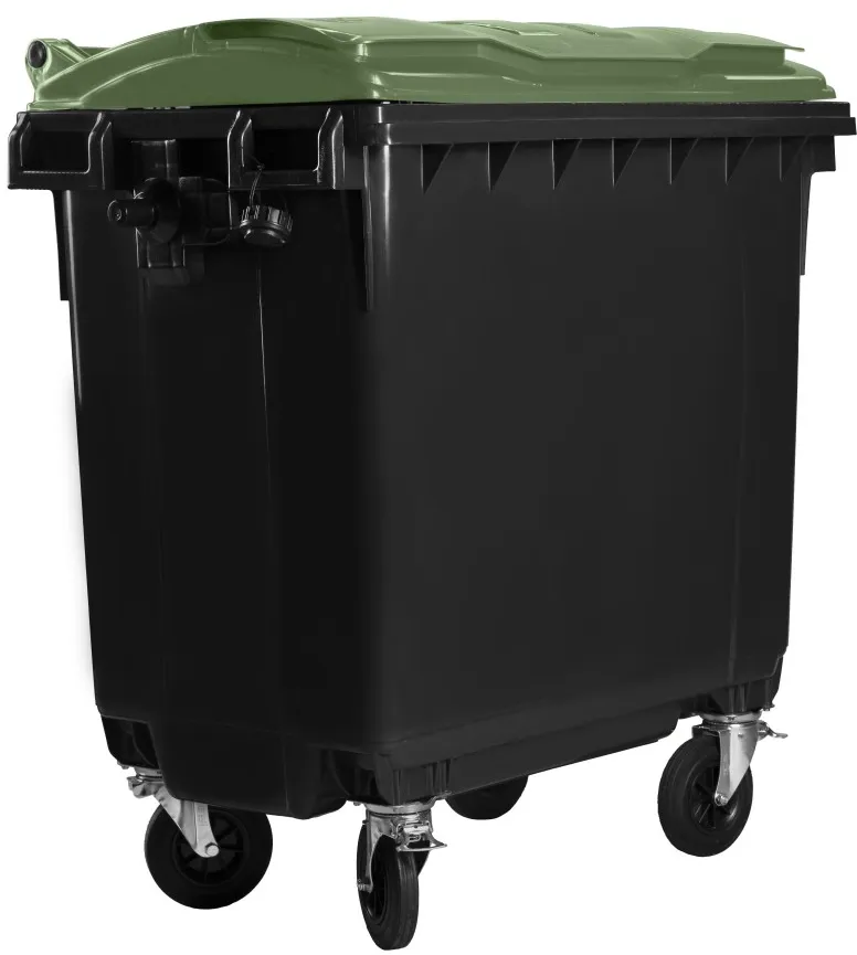 Hardwex Müllcontainer 770 l Schwarz mit grünem Flachdeckel