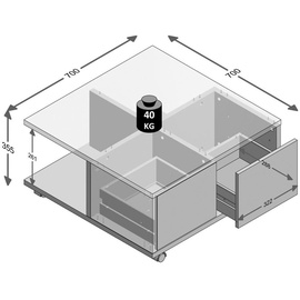 FMD Couchtisch mobil  Eiche/hochglanz weiß 70 x 36 x 70 cm