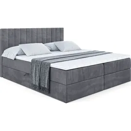 altdecor Boxspringbett mit Matratze und Topper, Polsterbett mit Bettkasten, Bett mit Stauraum H4-Matratze, Doppelbett, Springboxbett - EDITA - Dunkelgrau Samt