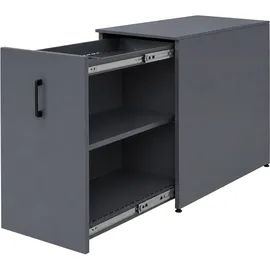 Mendler Aktenschrank HWC-Q27, Büroschrank Stahlschrank, Stützrad Staufächer, Metall 74x43x80cm ~ dunkelgrau