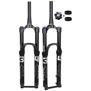 BSFHQS Fahrrad Federgabel 26/27.5/29 Zoll Mountainbikes Luftgabel Federweg 160mm 1-1/8" Gerade/konisches Vorderradgabel Steckachse 15x110mm Scheibenbremse Dämpfungseinstellung(Black-Tapered,26")