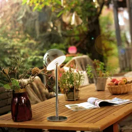OTTO home Tischleuchte Akku Tischlampe Gerrin Indoor Outdoor, magnetischer Flaschenaufsatz, Dimmfunktion, Memoryfunktion, LED fest integriert, Warmweiß, Pilzlampe Flaschenaufsatz, Regulierung der Lichtstärke, Pilz, Lampe silberfarben
