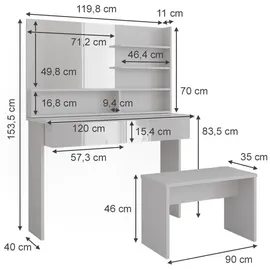 Vicco Schminktisch, Azur mit Bank (120 x 40 x 83.50 cm,
