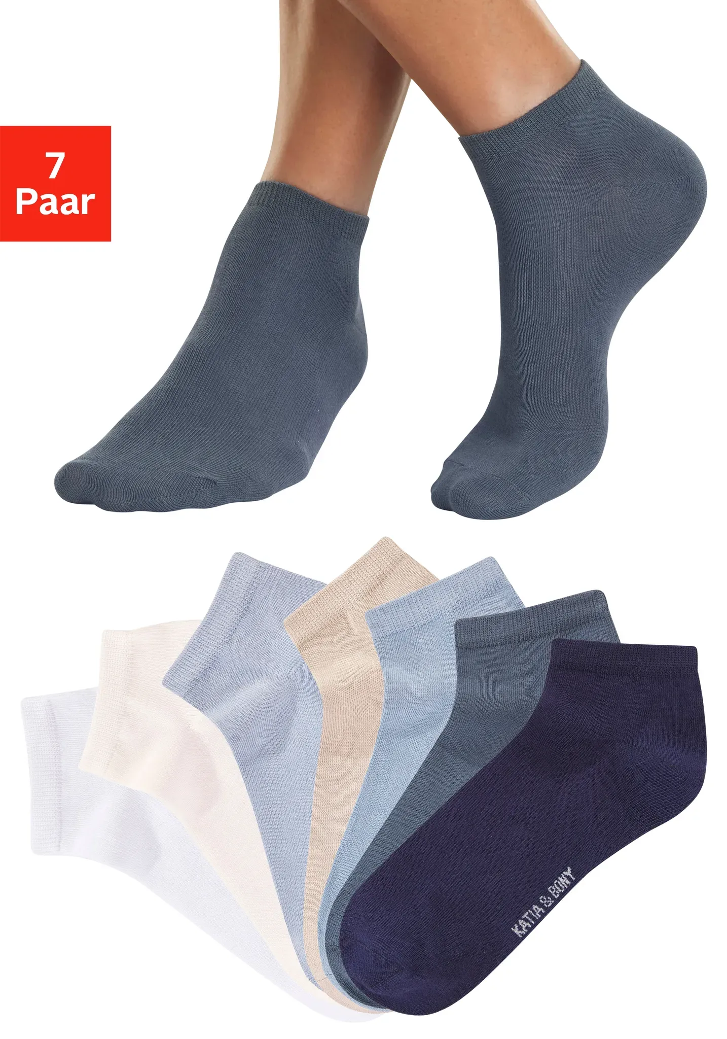 Sneakersocken H.I.S, Herren, Gr. 39-42, 1x jeans, 1x marine, 1x blau, 1x hell blau, 1x ecru, 1x weiß, 1x beige, Baumwollmischung, unifarben, elastisch, Socken Sneakersocken, verschiedene Farben in einer Packung