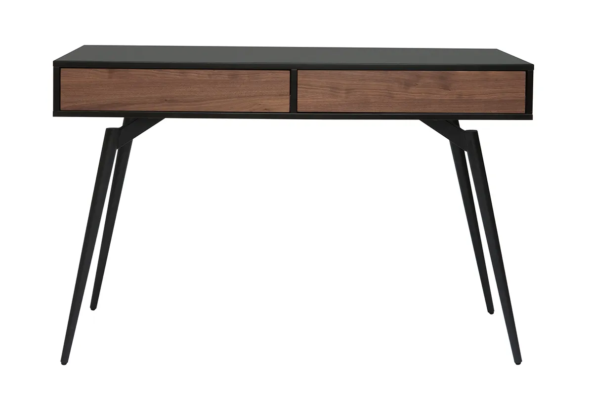 Bureau avec rangements 2 tiroirs design noir mat et bois foncé noyer L120 cm TRIPOLI