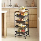 VASAGLE Beistellwagen, Servierwagen mit 4/5 Ebenen, Rollwagen, 31,7 x 40 x 76/95 cm braun|schwarz 95 cm