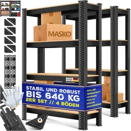 Masko Lagerregal 2er-Set Metall 80 cm x 160 cm x 40 cm schwarz