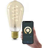 Calex Smart Lampe Spirale Filament, E27 Edison ST64 Gold, WLAN Lampe mit Alexa und Google Home, 7W Warmweißes Licht