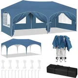 Woltu Pavillon, mit 6 Seitenteilen, 3x6 m, mit 6 Seitenwänden, höhenverstellbar blau