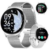 LIGE Damen Smart Watch Bluetooth Anrufe für Android iOS Smartwatch Damen 100+ Sport 1.43" AMOLED Always-on Display Damen Smartwatch Silber Netz Frauen Smartwatch Herzfrequenz Schlaf Monitor