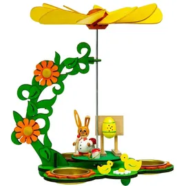 SIKORA OD17 Osterdeko Holz Teelicht Tischpyramide mit Osterhasen Figur Malschule