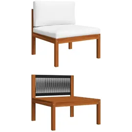 vidaXL 5-tlg. Garten-Lounge-Set mit Kissen Cremeweiß Massivholz Akazie & Seil