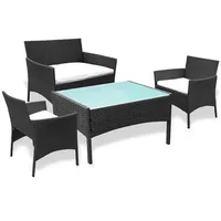 TolleTour Sitzgruppe Polyrattan Garten Hocker Lounge Sessel Gartenlounge Lounge Set Polyrattan Ecksofa Gartenmöbel Schwarz - Schwarz