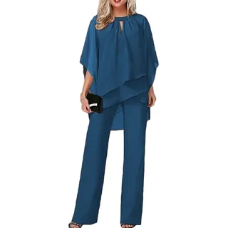 Godoboo Hosenanzug Damen 2 Teiliges Set Spitze Chiffon Shirt Und Hohe Hosenanzug Tüll Abendanzug Sets Hosenanzug Cocktail Party Spitzen Vintage Lange Hose Abendanzug Outfit - 3XL