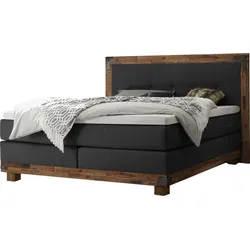 Boxspringbett HASENA "Chicago", braun (anthrazit, akazie braun), B:178cm L:206cm, Komplettbetten, Boxspringbett, im Vintagelook mit Punktsteppung im Kopfteil, Massivholz-Umrandung